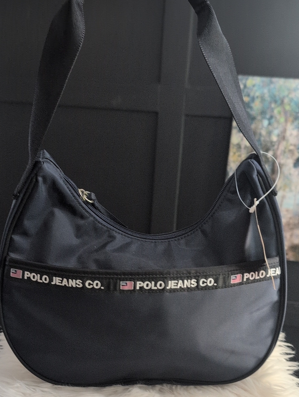 Vintage Y2K Ralph Lauren Polo Jeans Co. Navy/Black Nylon Hobo Shoulder Bag